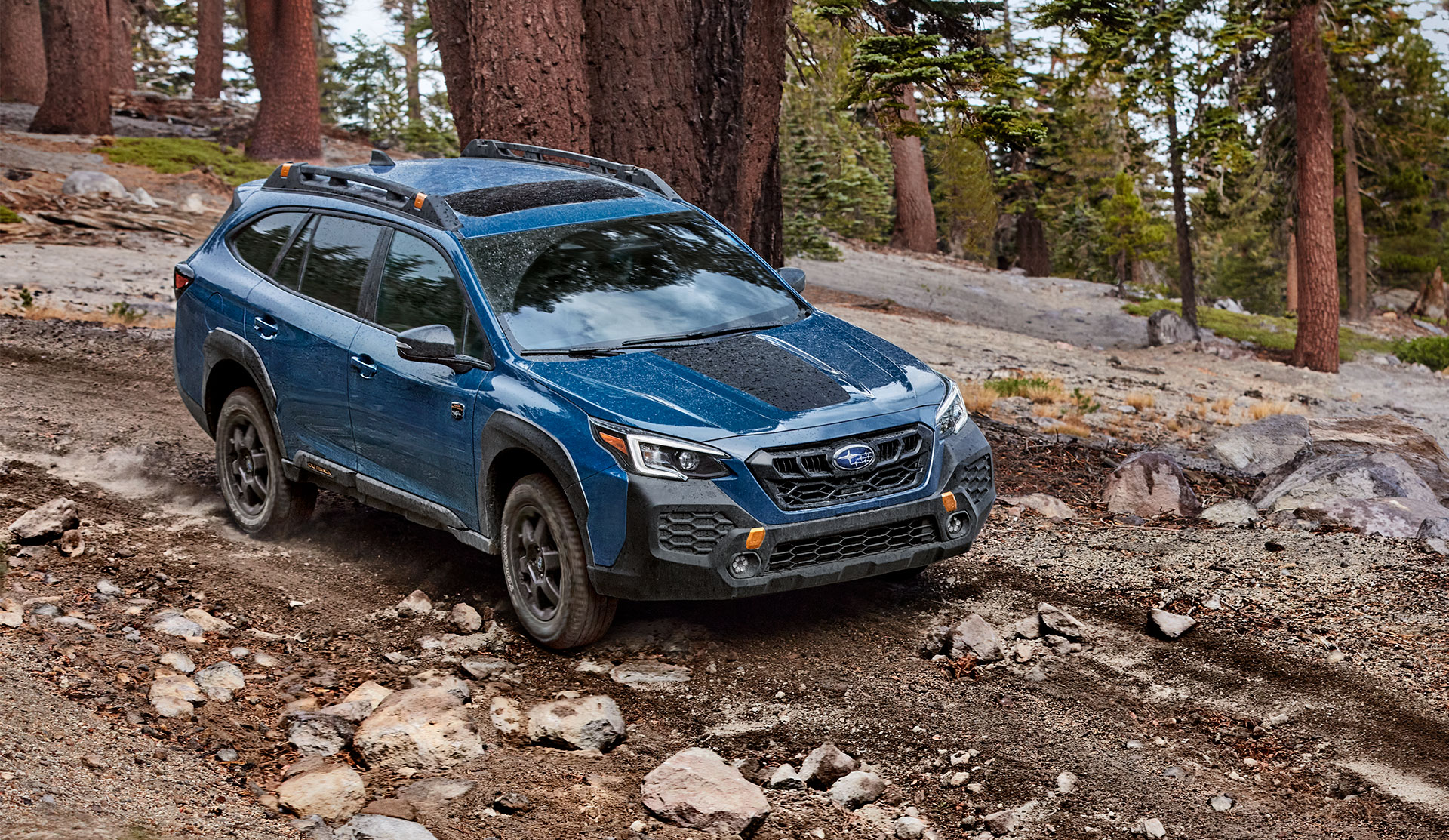2025 Subaru Outback Wilderness 2025 Outback Wilderness driving off-road in the rain.